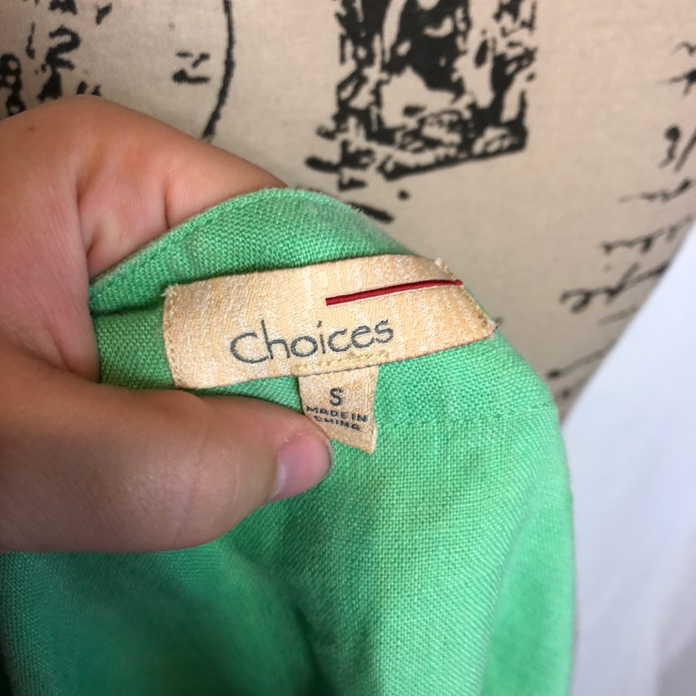 Choices sz s green 3/4 sleeve top linen peasant - Picture 6 of 7